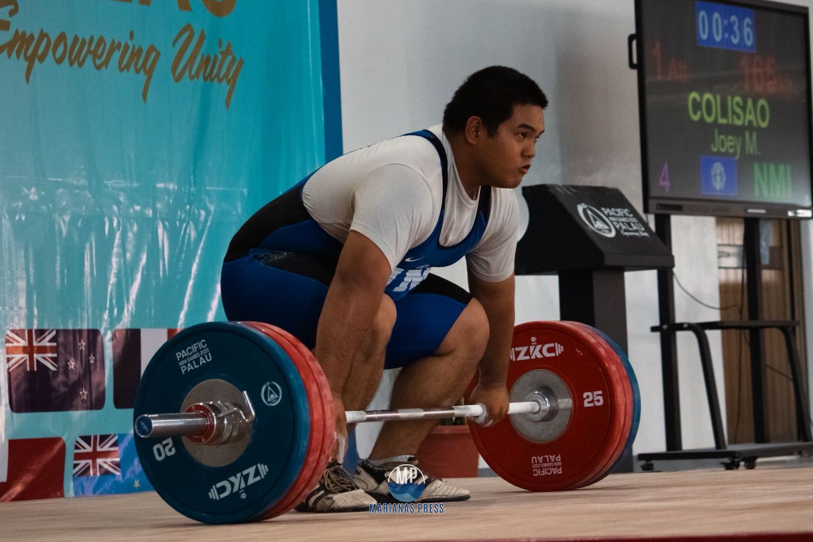 Joey Colisao competes in the 110+kg class in the weightlifting event.Marianas Press via NMSA