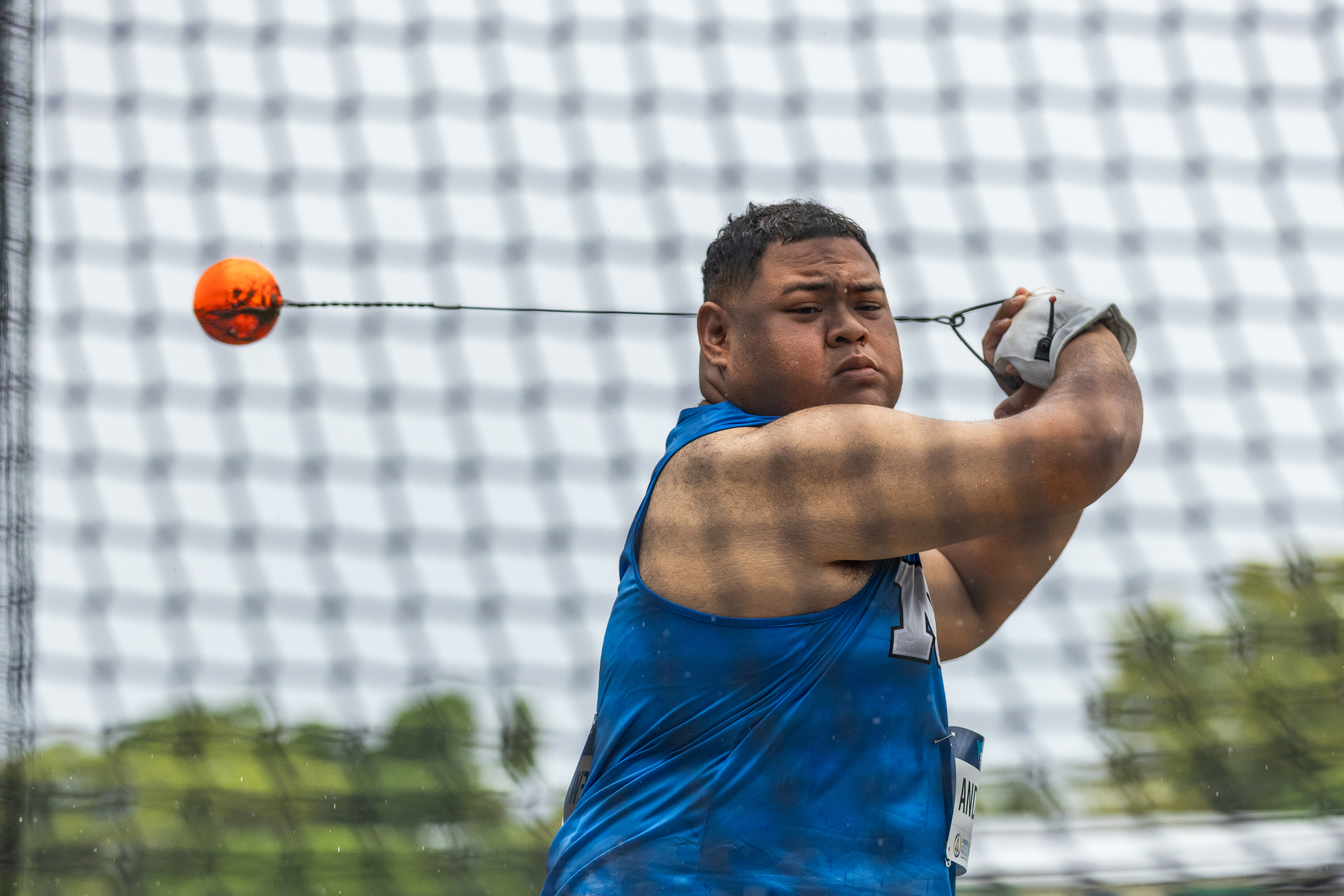 Lyle Andrew in his gold medal performance in the hammer throw.