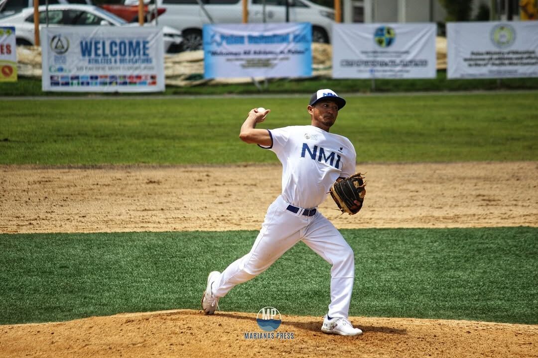 NMI’s Kevin Villagomez pitches against Guam during the team’s opening game on Wednesday.