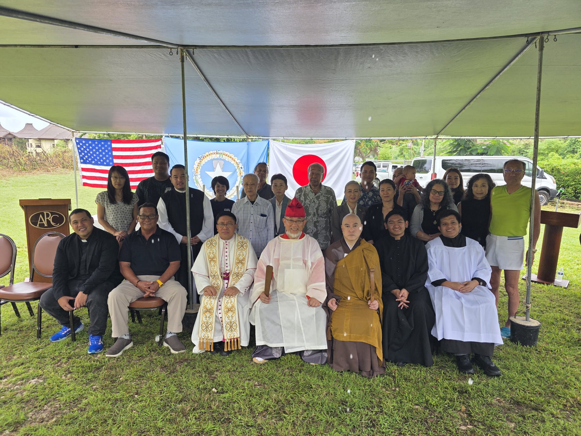 Group photo of those who attended the joint memorial service organized by Kuentai USA, including Saipan Mayor RB Camacho and Bishop Romero Convocar.Photo by Bryan Manabat