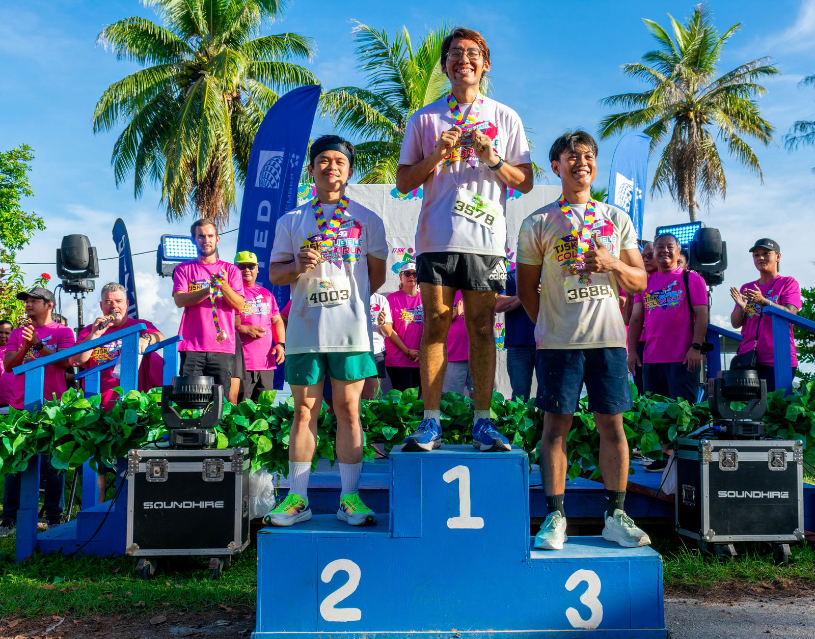 Philip Santos, Genren Canolo, and Eugene Oliver are the top three finishers in the men's 20-29 age group.