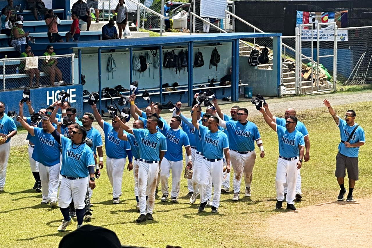 The NMI baseball players acknowledge the crowd after defeating FSM, 15-5, in the bronze medal game of the 2025 Pacific Mini Games at Nippon Baseball Stadium in Koror, Palau, on Monday.Palau 2025 Pacific Mini Games Facebook page