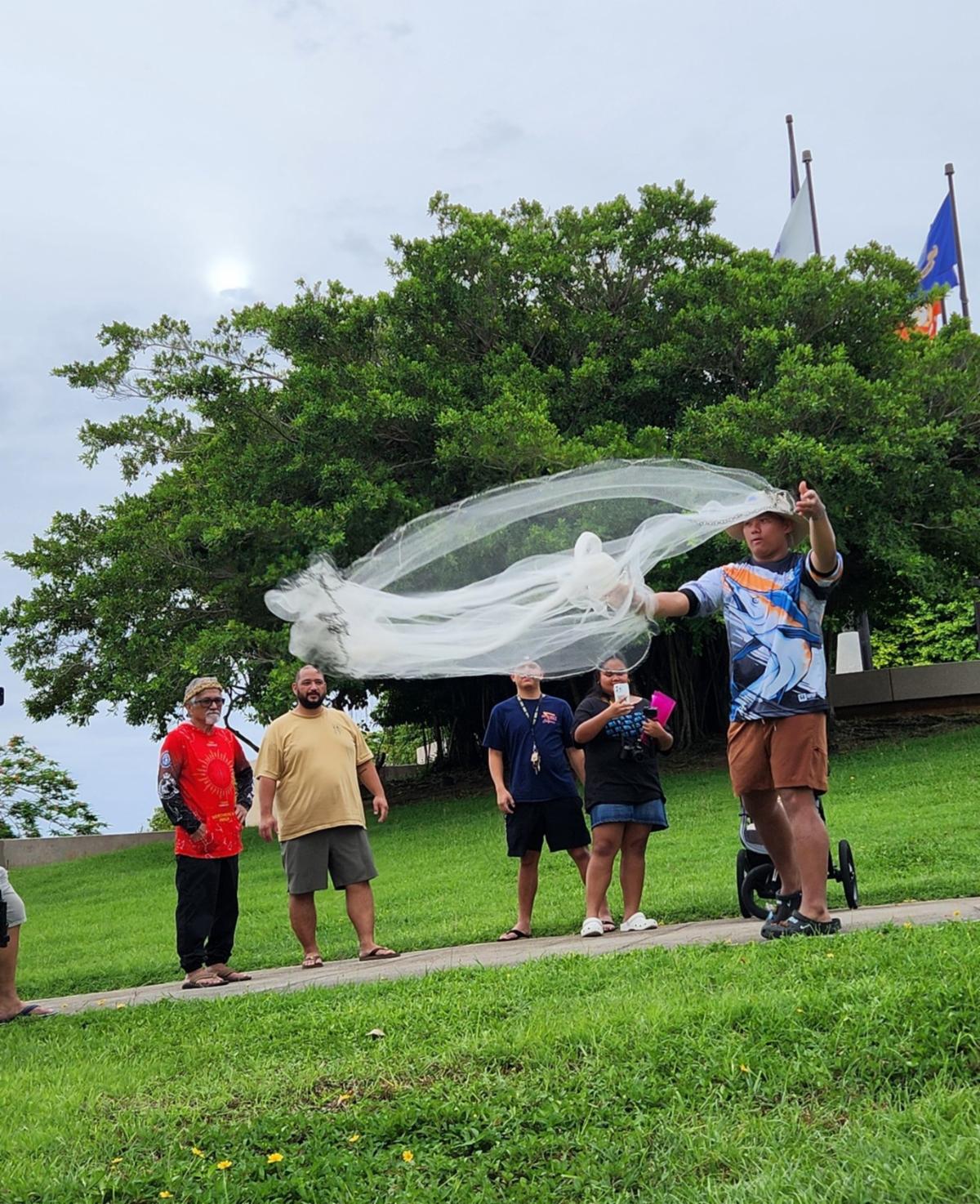 Talaya Club hosts a “talaya” (cast net) throwing contest at the Saipan International Fishing Tournament festival on July 13, 2025, at Smiling Cove Marina.