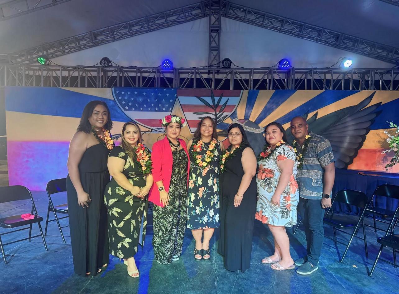 From left, Michi Viches, Liberation Day Committee member; Priscilla Iakopo, adviser; Bridget Maratita-Deleon Guerrero, vice chairwoman; Frances Santos, chairwoman; Pearl Kaipat, secretary; Vicenta Magofna, treasurer; and Patrick Arriola-Camacho, member.