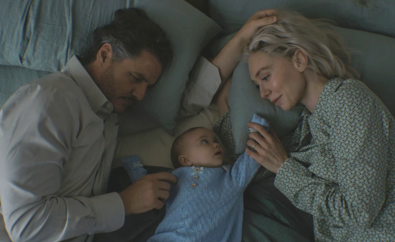 Pedro Pascal, from left, Ada Scott and Vanessa Kirby in a scene from "The Fantastic Four: First Steps."Marvel/Disney via AP