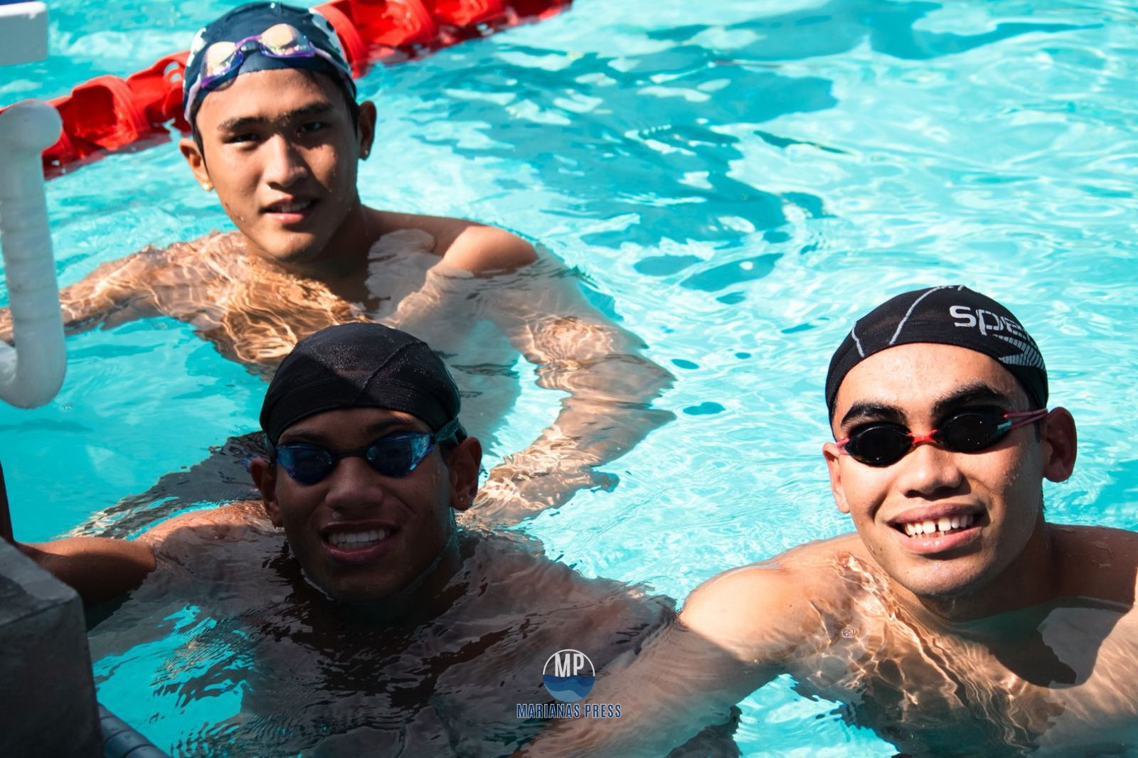 From left, Kouki Watanabe, Isaiah Aleksenko, and Kean Pajarillaga, reached the medal round of their respective events on Day 1 of the swimming competition in the 2025 Pacific Mini Games in Palau Monday morning.Marianas Press via NMSA