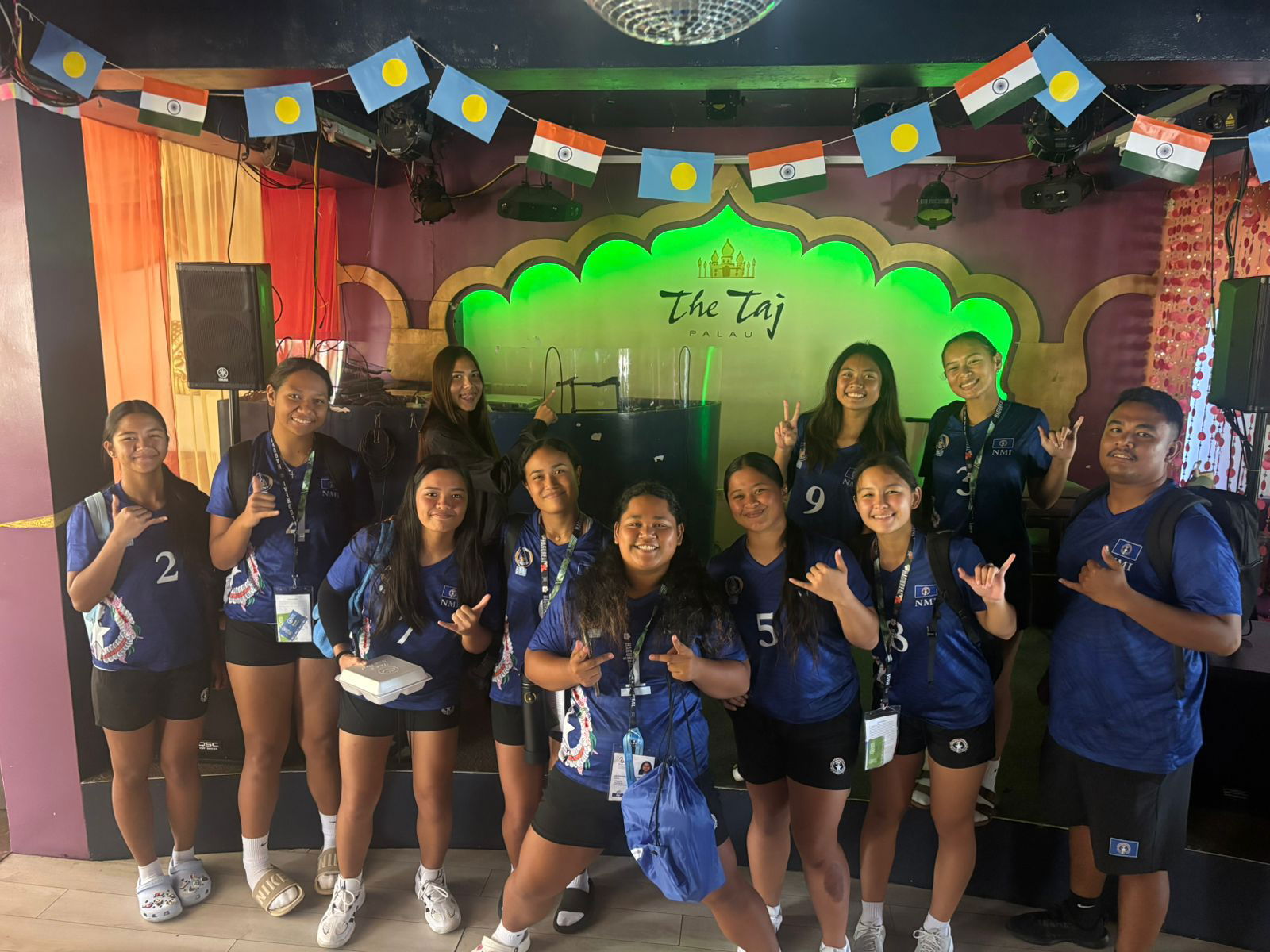 The NMI Women’s Indoor Volleyball Team members pose for a photo in Koror, Palau for the 2025 Pacific Mini Games on Sunday.Contributed photo