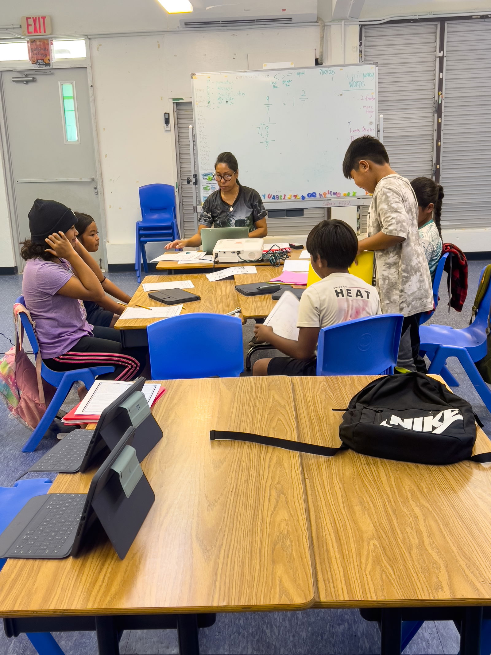 Fourth-grade teacher Baby Abigail Erickson and her class prepare for their English Language Arts session at Tinian Elementary School.