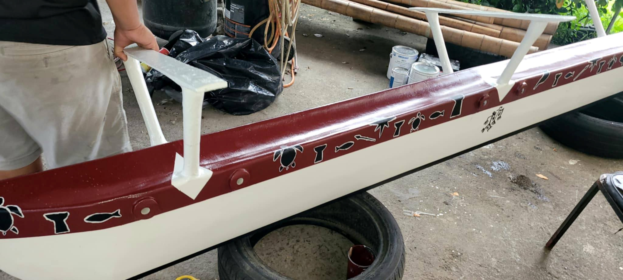 The outrigger hull of Keith Quintanilla's personal Chamorro canoe