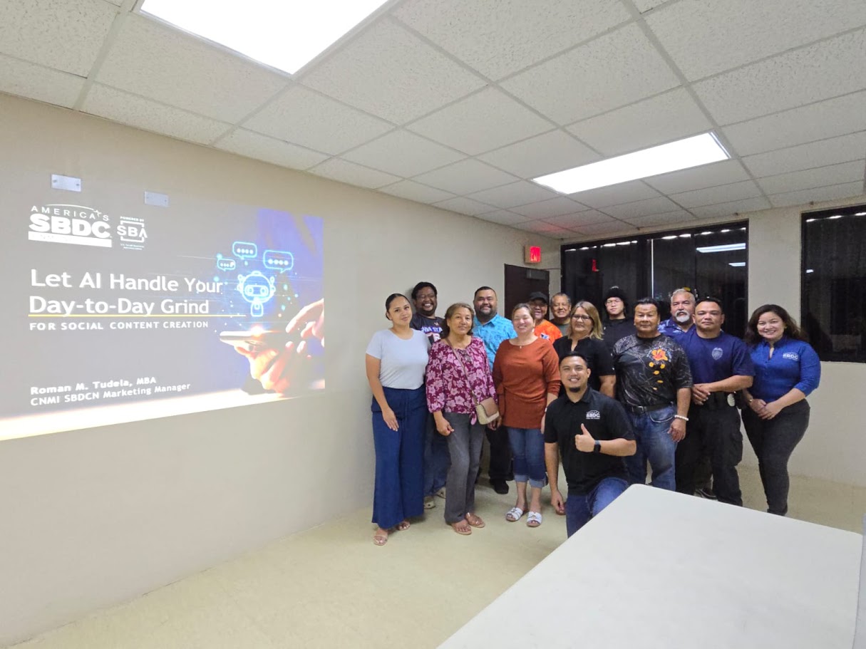 Rota Small Business Development Center at Northern Marianas College hosted an in-person training, “Let AI Handle Your Day-to-Day Grind,” on Thursday, July 10, 2025, at the NMC Rota Campus.SBDC photo