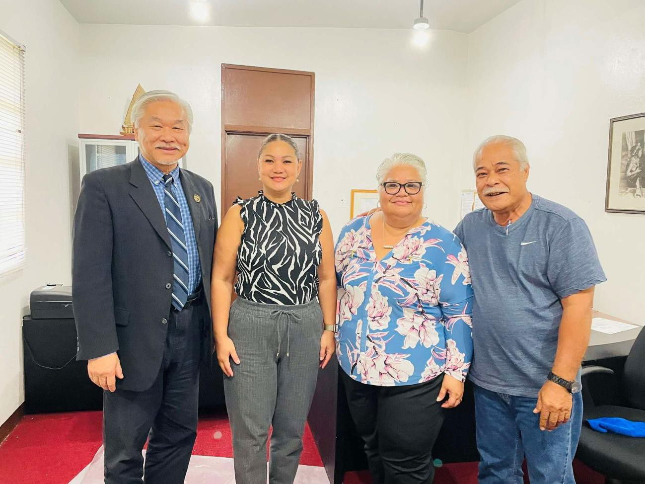 EUCON President Dr. Christian Wei, left, with Sen. Corina Magofna, Luella Ichihara Marciano, resident executive of the Indigenous Affairs Office, and Felix Nogis, executive assistant of the Carolinian Affairs Office.EUCON photo