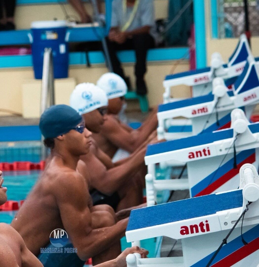 Isaiah Aleksenko, seen here getting ready for the 50m backstroke event, won his fourth gold medal in the 2025 Pacific Mini Games in Palau after topping the 50m butterfly race on Wednesday.Marianas Press via NMSA