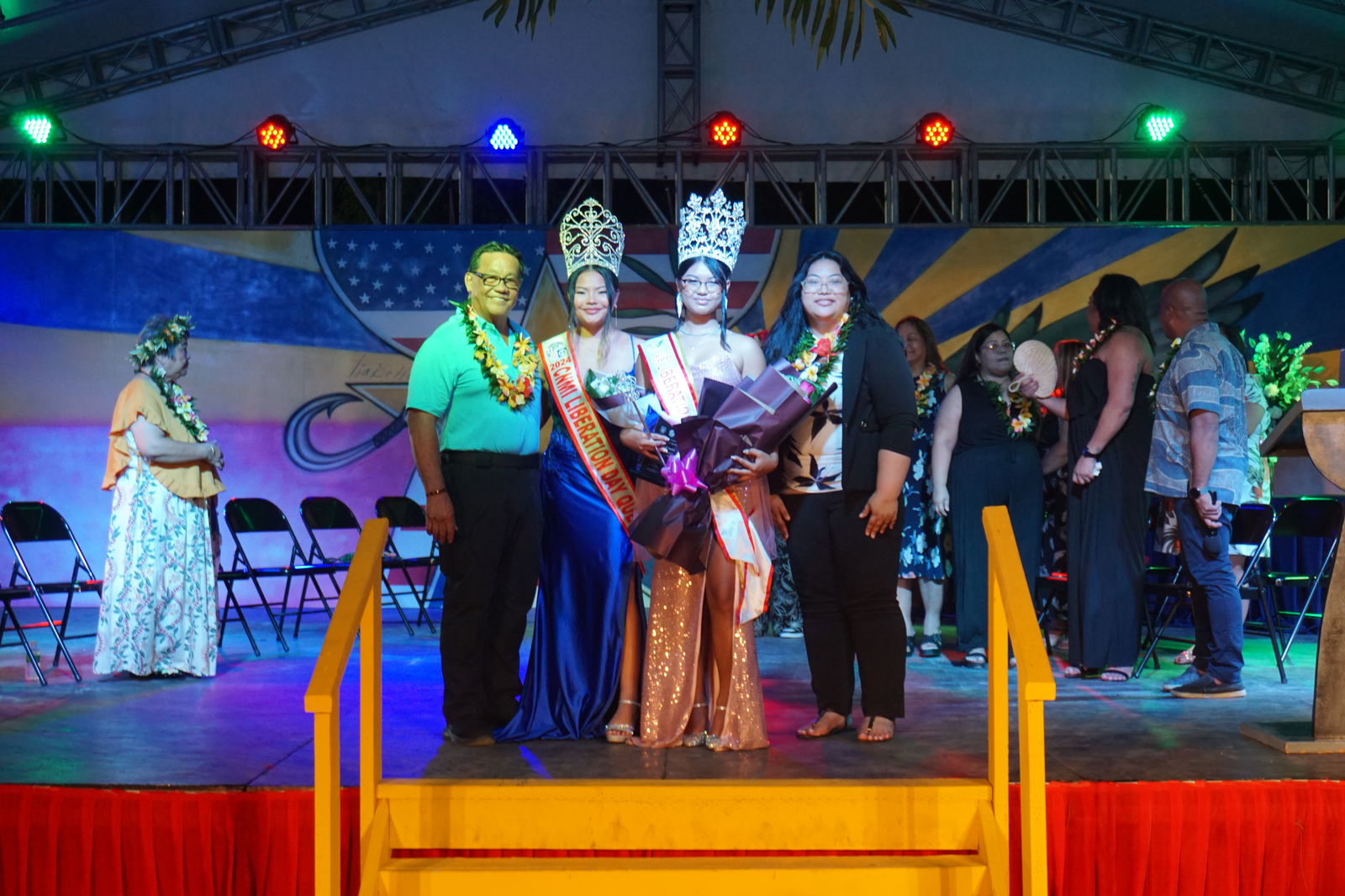 From left, Saipan Mayor RB Camacho, 2024 Liberation Queen Xeayda Manglona, 2025 Liberation Queen  Kaypeonie Marie Mendiola, and Rota Mayor Aubrey Hocog.Photo by Andrew Roberto