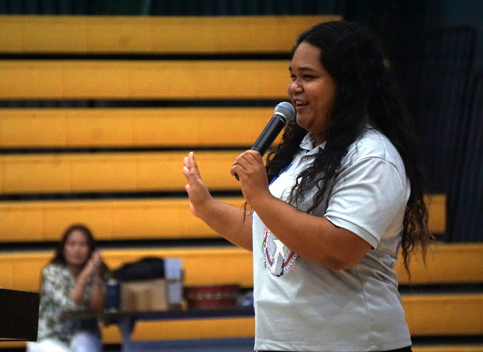 Indoor Volleyball's Jasmine John shares her remarks.Photo by James F. Sablan Jr.