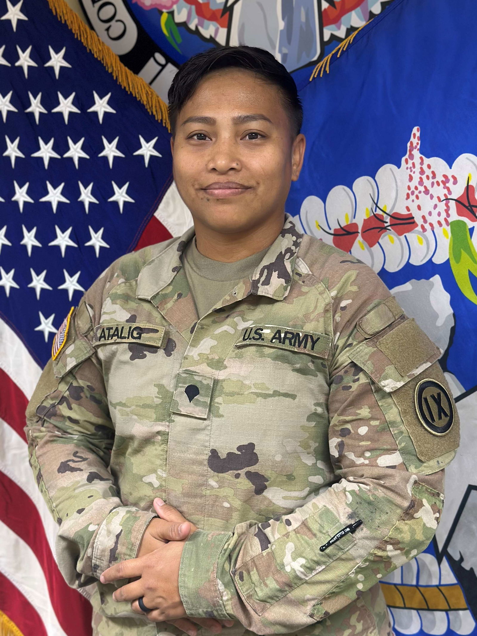 Samylyn Atalig of the Department of Corrections, pictured in her military uniform.Contributed photo