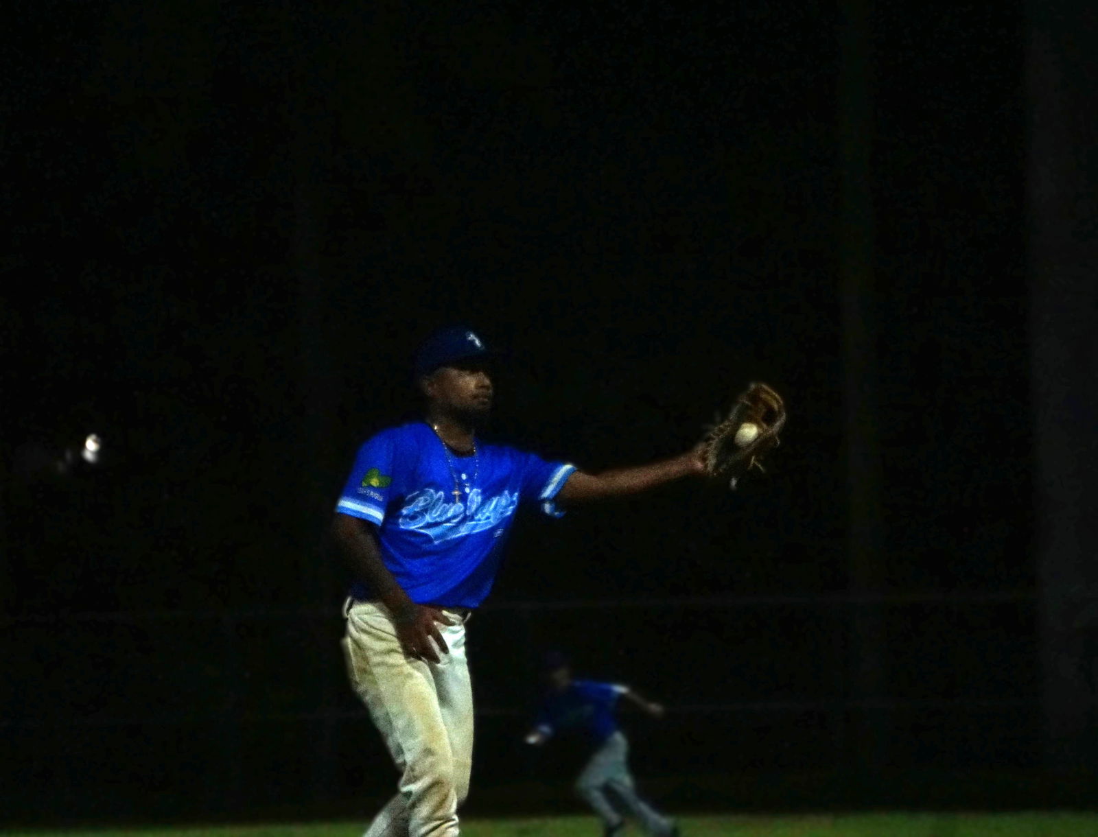 Shane Mallens of the Blue Jays catches a line drive on the pitcher's mound during a Saipan Baseball League game at the Francisco “Tan Ko” Palacios Baseball Field.Photo by James F. Sablan Jr.