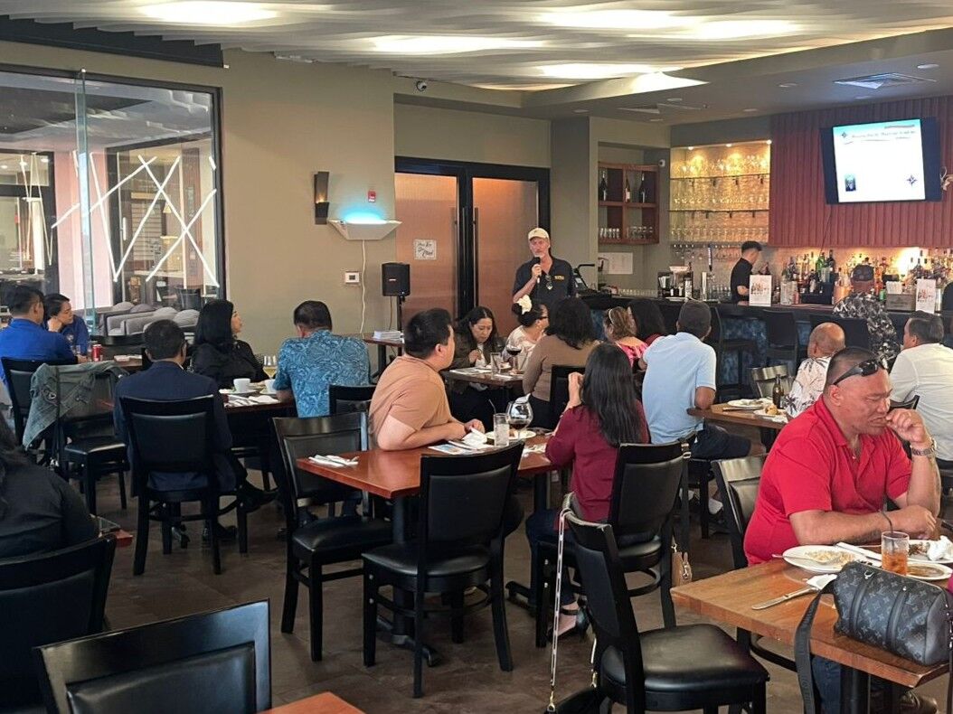 Captain Michael Bacher, executive director of the Western Pacific Maritime Academy, talks about its maritime training program at Capitol Kitchen on Guam on Aug. 25, 2025.