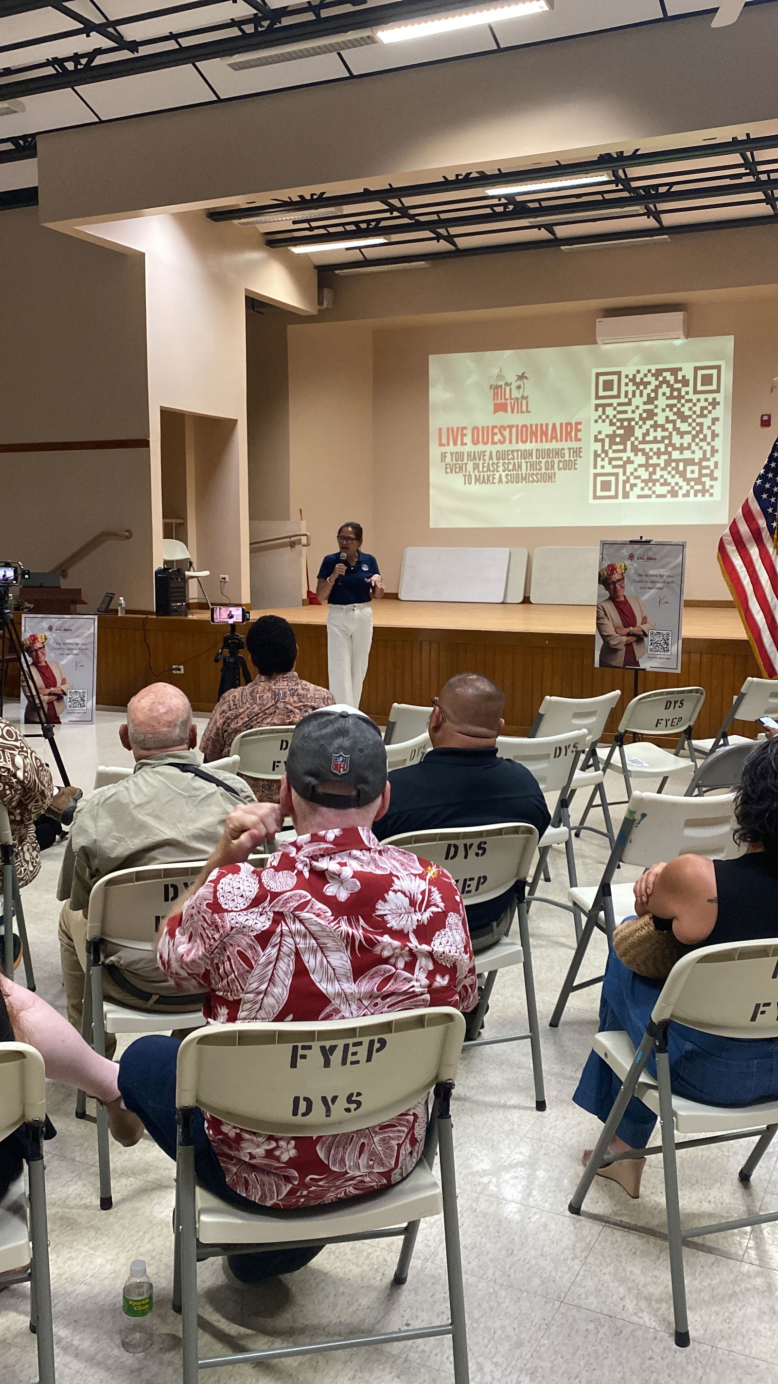 U.S. Congresswoman Kimberlyn King-Hinds speaks at the recently held “From the Hill to the Vill” community meeting in Kagman.