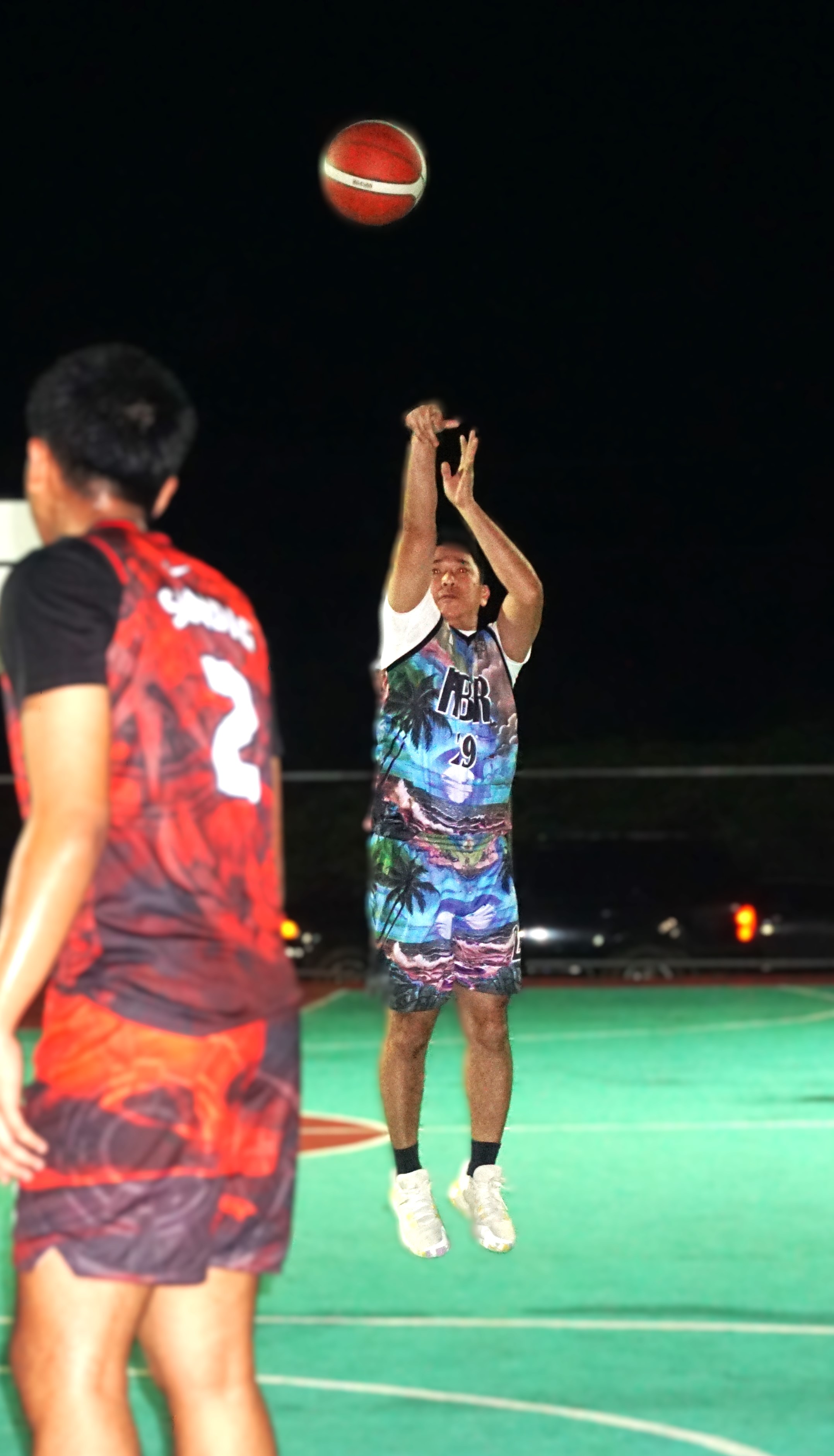 HBR's Brian Natividad takes the open three-point shot during a game against Seabridge in Bracket B of the E-Sports CNMI Invitational Basketball League 2025 at the Koblerville basketball court on Wednesday night.Photo by James F. Sablan Jr.