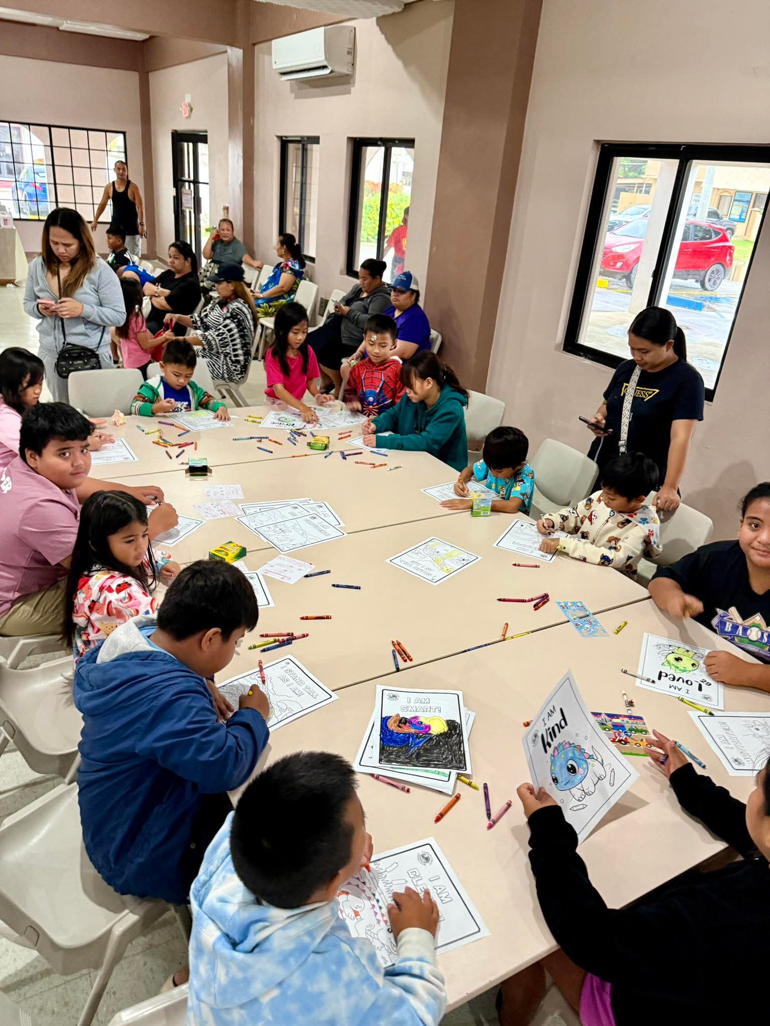 Children participate in a creative coloring activity. 