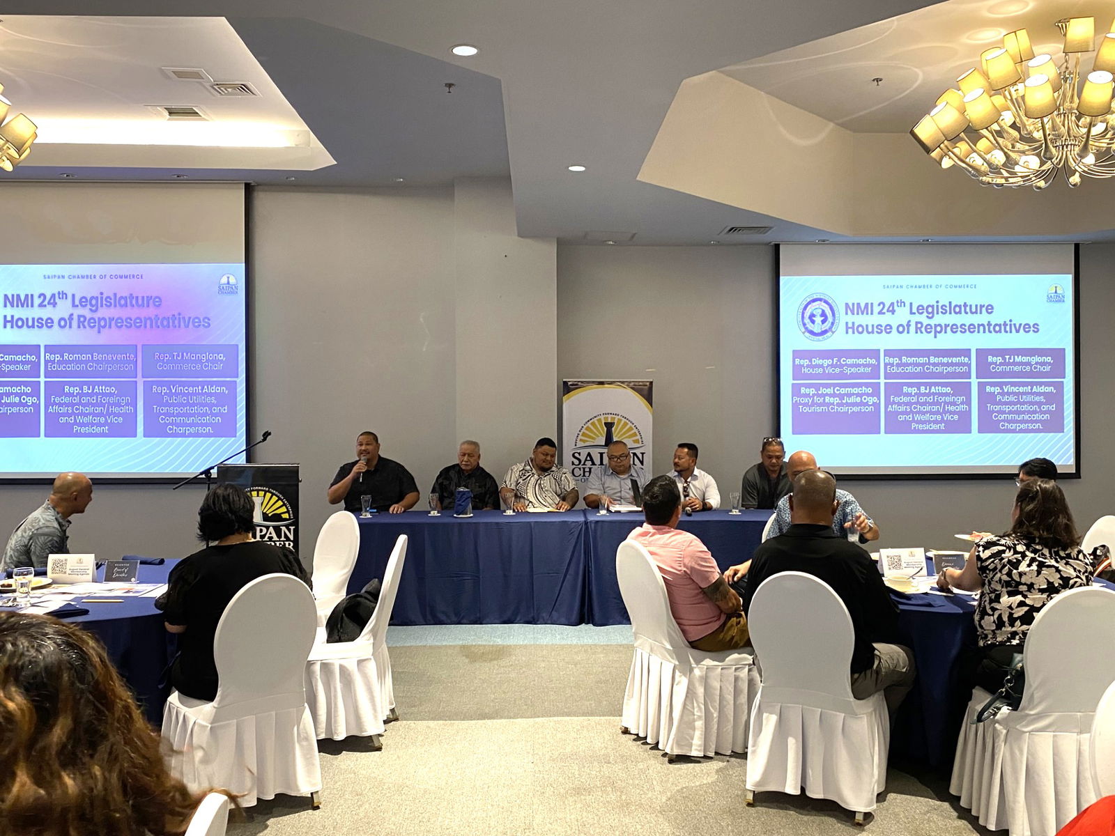 From left, Reps. Diego Camacho, Roman Benevente, TJ Manglona, BJ Attao, Joel Camacho, and Vincent Aldan.Photo by Andrew Roberto