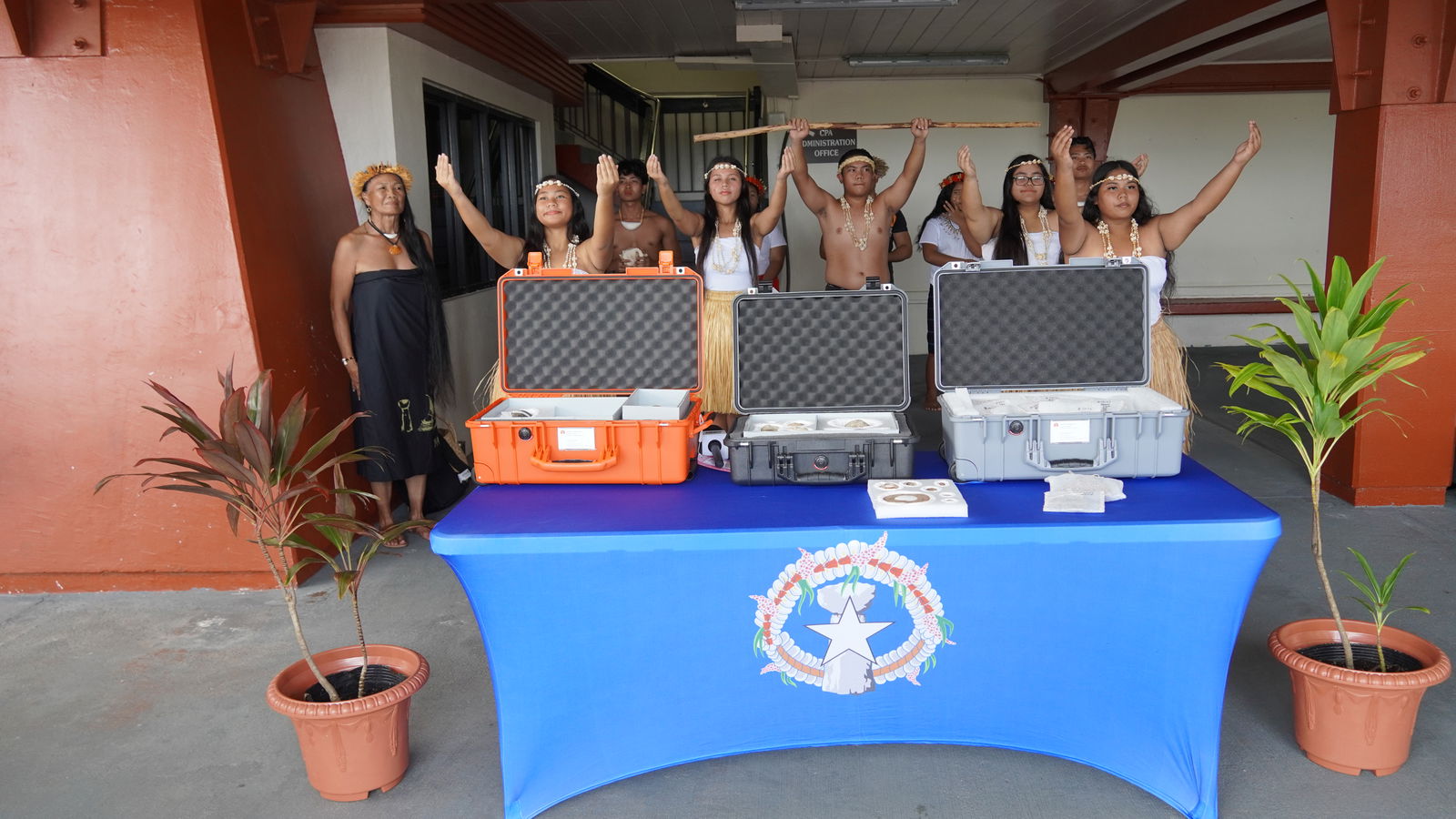 When the ancient artifacts arrived they were welcomed to their original homeland by cultural dancers at the Saipan airport.