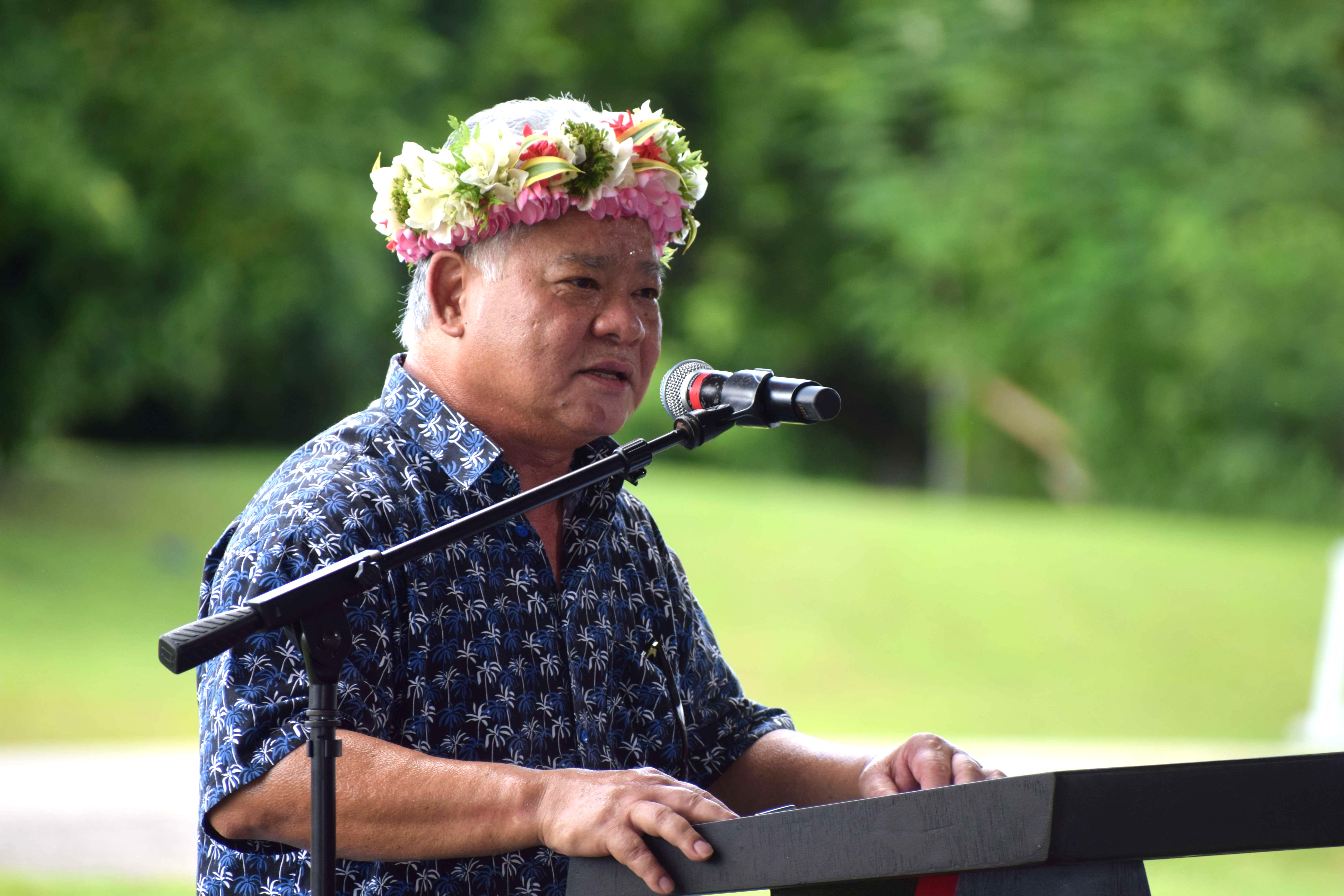 Gov. Arnold I. Palacios delivers his remarks during the groundbreaking ceremony for the construction of Northern Marianas College’s student center in 2023.