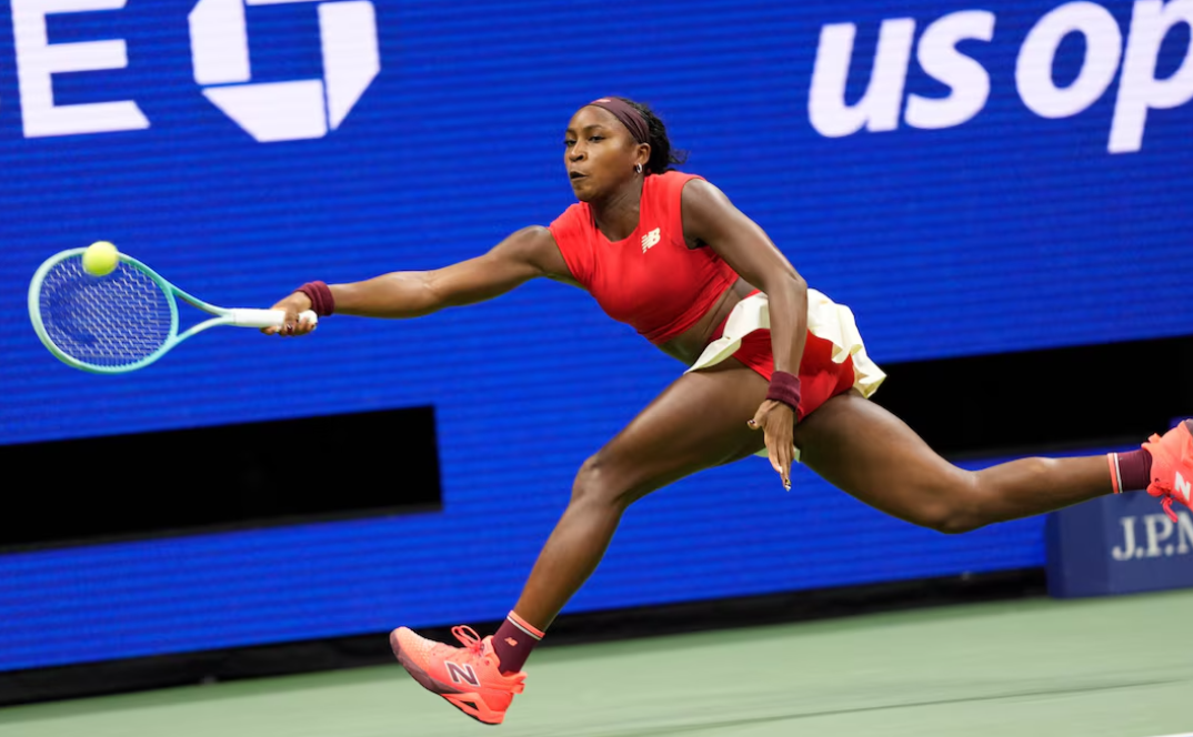 Coco Gauff hits to Ajla Tomljanovic on day three of the 2025 U.S. Open tennis tournament at the USTA Billie Jean King National Tennis Center, Flushing Meadows, NY, Aug 26, 2025.Photo by Robert Deutsch/Imagn Images