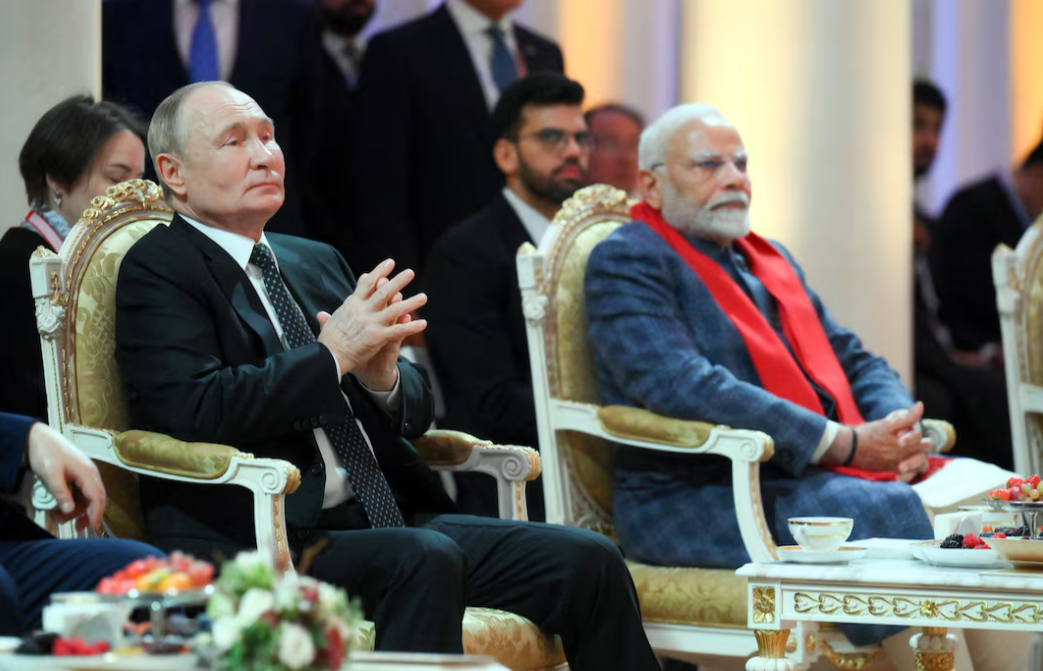 Russian President Vladimir Putin and Indian Prime Minister Narendra Modi attend a concert before an informal dinner on the sidelines of the BRICS Summit in Kazan, Russia on Oct. 22, 2024.REUTERS