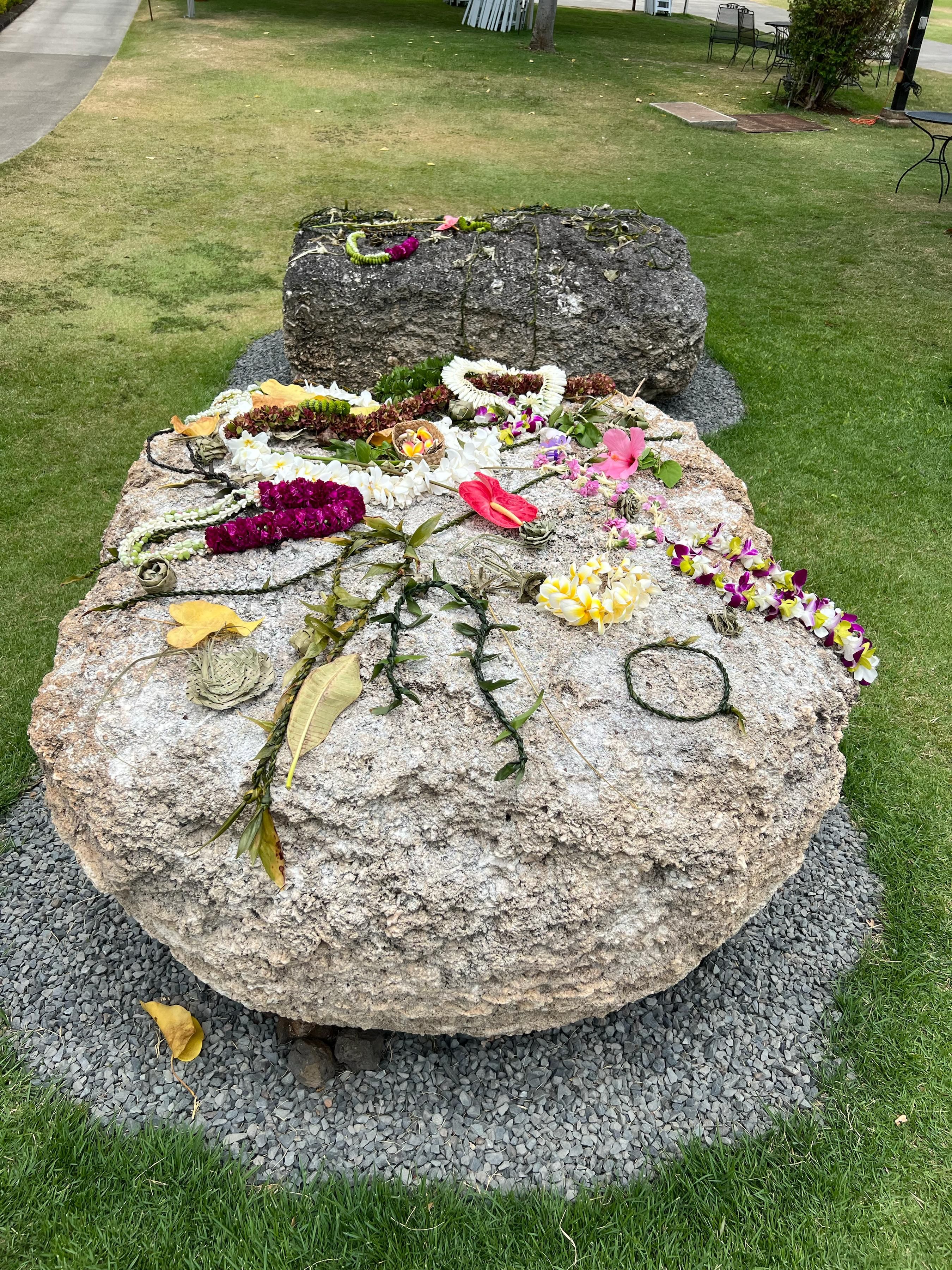 At a ceremony in Hawaii, the public was allowed to honor latte stones, which were displayed on the museum lawn.