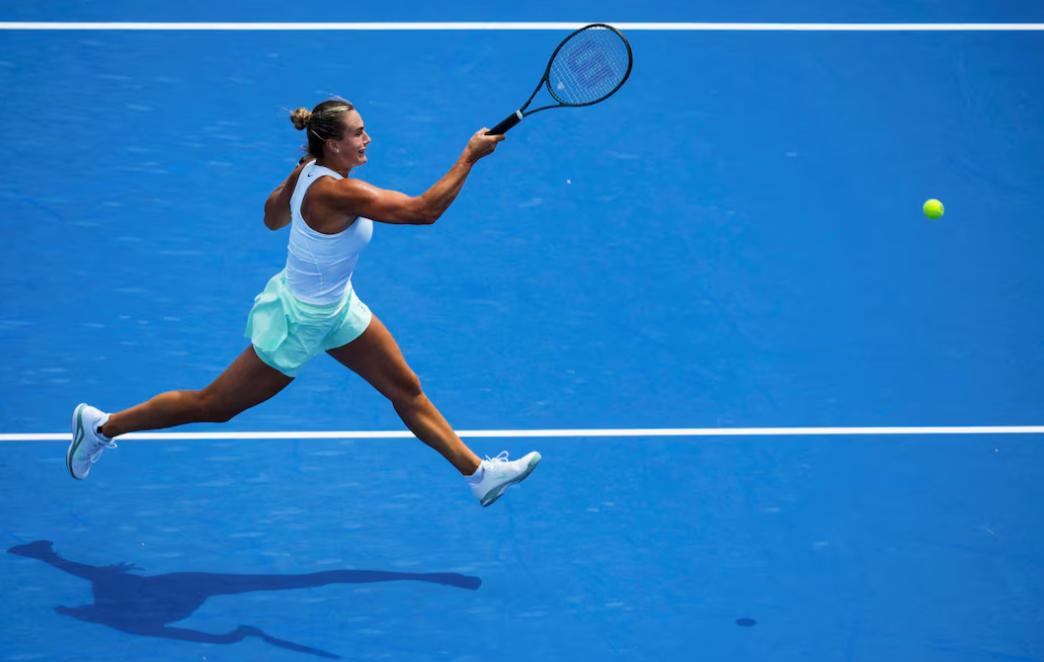 Aryna Sabalenka of Belarus returns a shot against Elena Rybakina of Kazakhstan during the Cincinnati Open at the Lindner Family Tennis Center in Cincinnati, Ohio on Aug. 15, 2025.Photo by Aaron Doster/Imagn Images