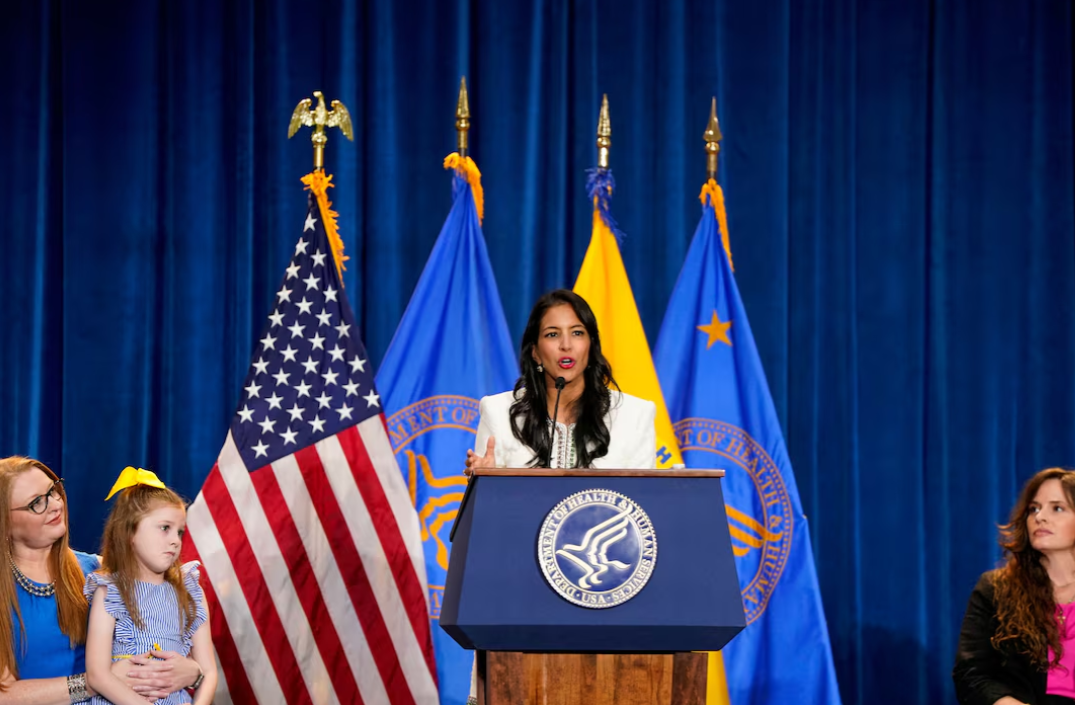 Influencer Vani Hari speaks during a press conference announcing the U.S. Food and Drug Administration's intent to phase out the use of petroleum-based synthetic dyes in the nation's food supply, at the Department of Health and Human Services in Washington, D.C., April 22, 2025.REUTERS