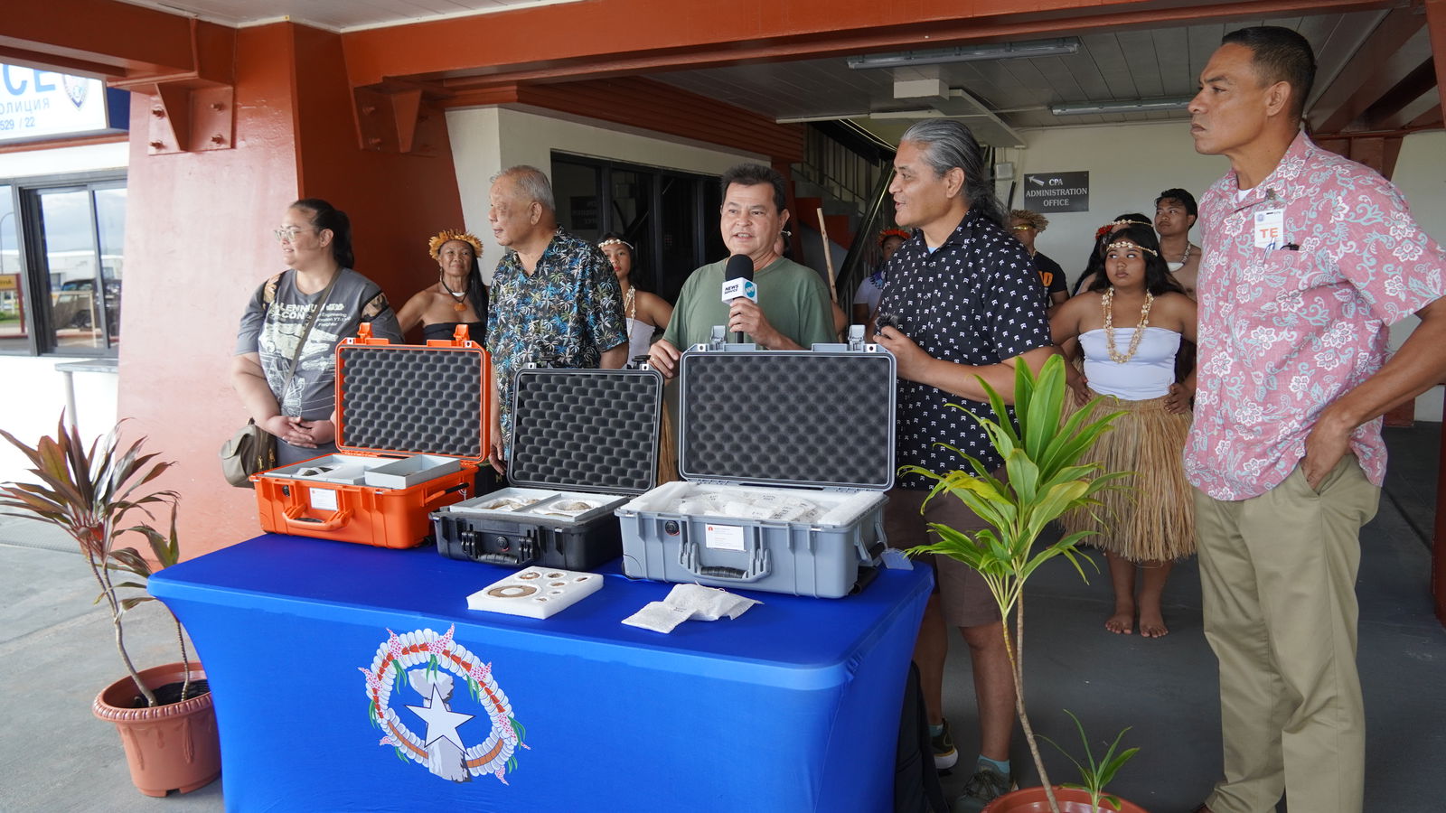 Gov. David Apatang with Chief of Staff Henry Hofschneider, NMI Museum of History and Culture Executive Director Leonard Leon and Lt. Gov. Dennis Mendiola.