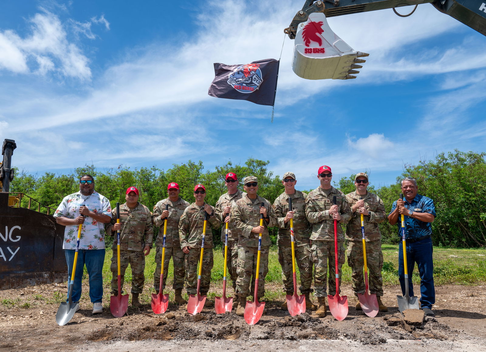 Tinian Mayor Edwin P. Aldan, right, and Senate President Karl King-Nabors join U.S. Air Force officials in the groundbreaking ceremony for the Tinian North Field runway rehabilitation project.Contributed photo