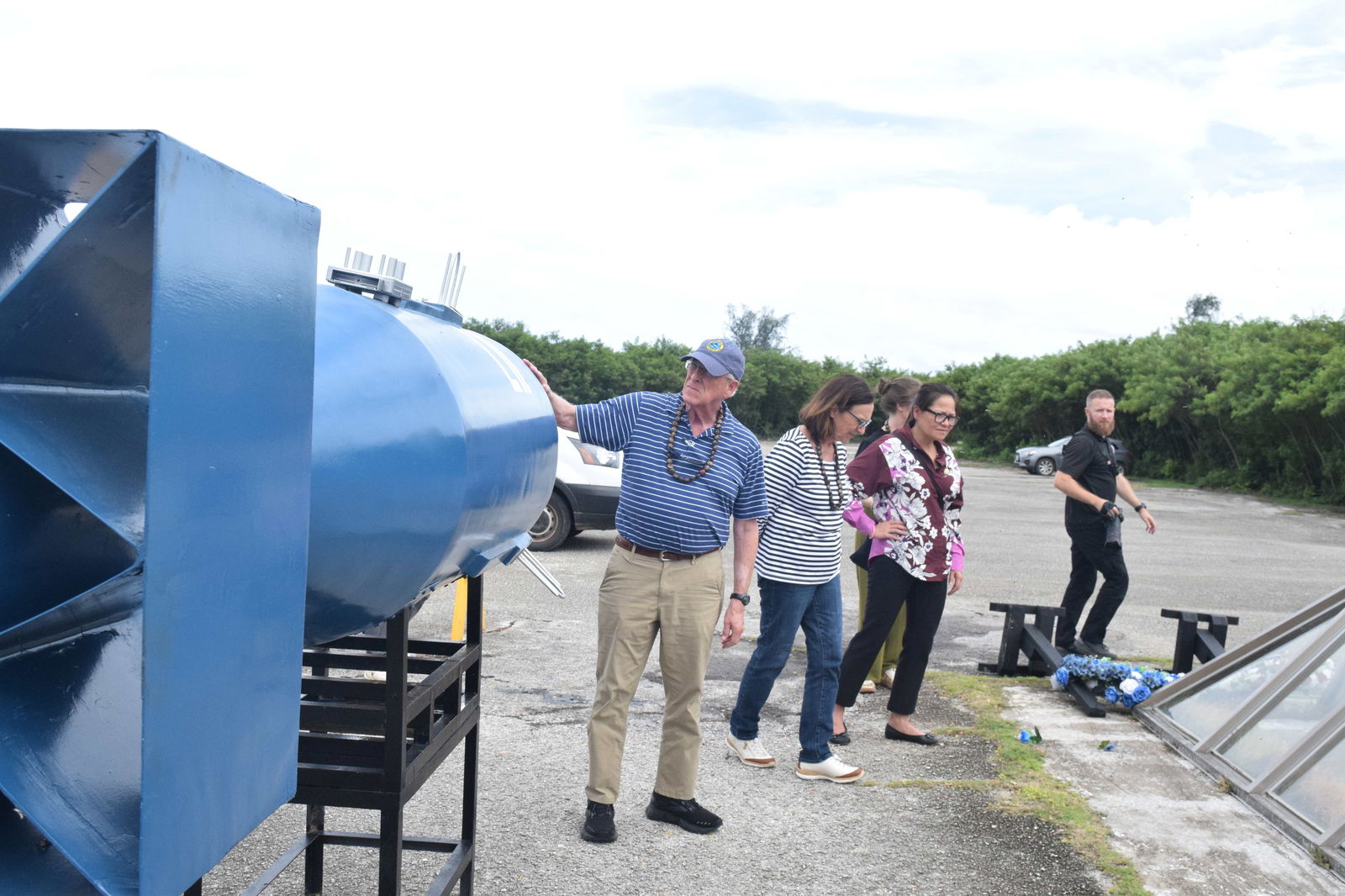 From left, U.S. Sen. Roger Wicker, U.S. Sen. Deb Fischer and U.S. Congresswoman Kimberlyn King-Hinds visit the World War II bomb pit on Tinian’s North Field on Monday.