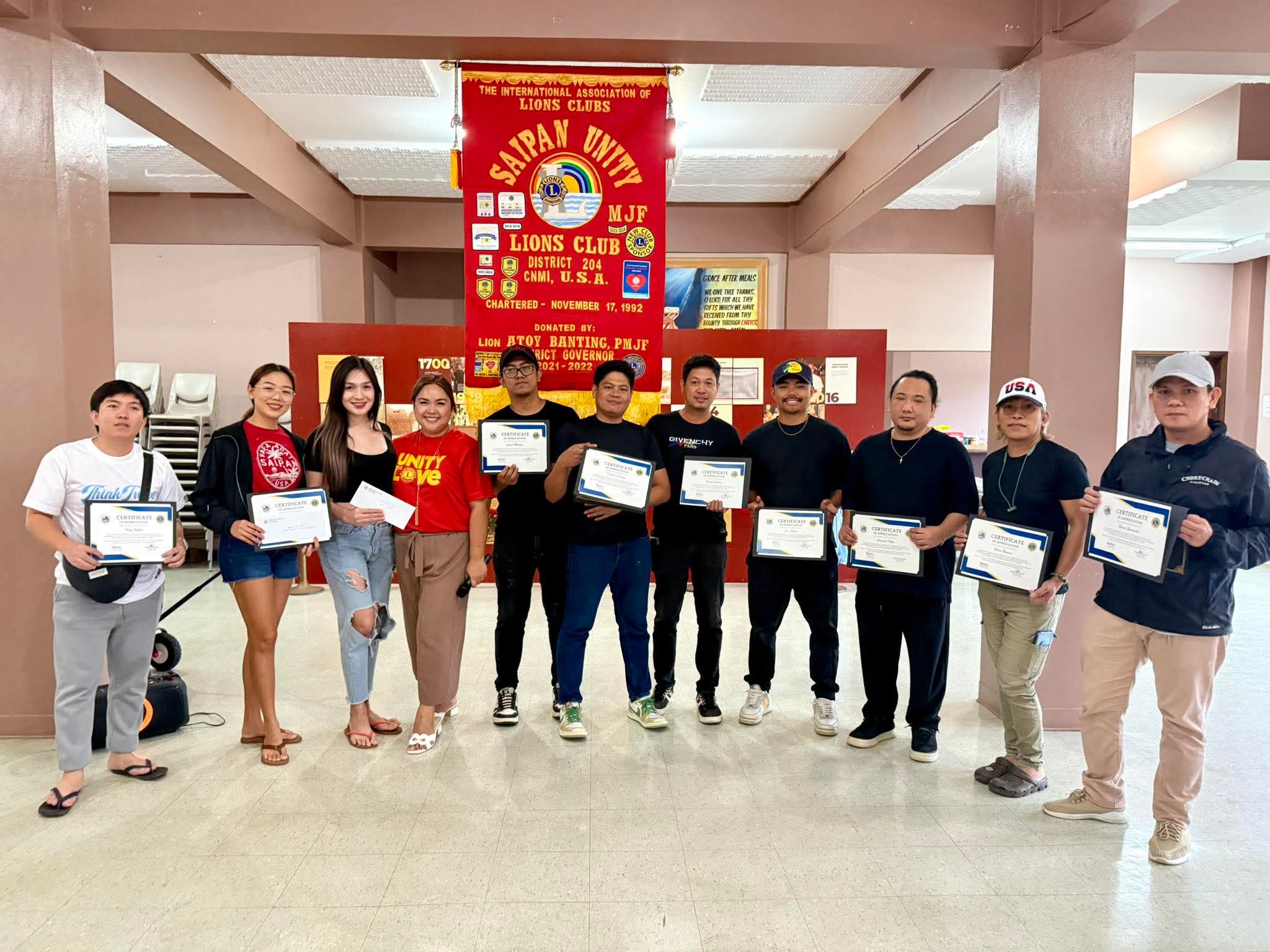 From left, Kenji Lajara of Creative Hair & Body Care; Anne Lordelle Brownstein and Cristalgwen Moreno of Velleza Star; Saipan Unity Lions Club President  Angel Lastimado; Kenneth Lacgang and Jonnel Martirez of Kim's Hairmate.Comb; Gerald Loreno and Joe Antonio of The Bar, LLC; Leonardo Tubig of Zi Salon & and Barber Shop; Rowin Regonas of Creative Hair & Body Care; and Ranol Ibarrientos of Perfect Image Beauty Salon.
