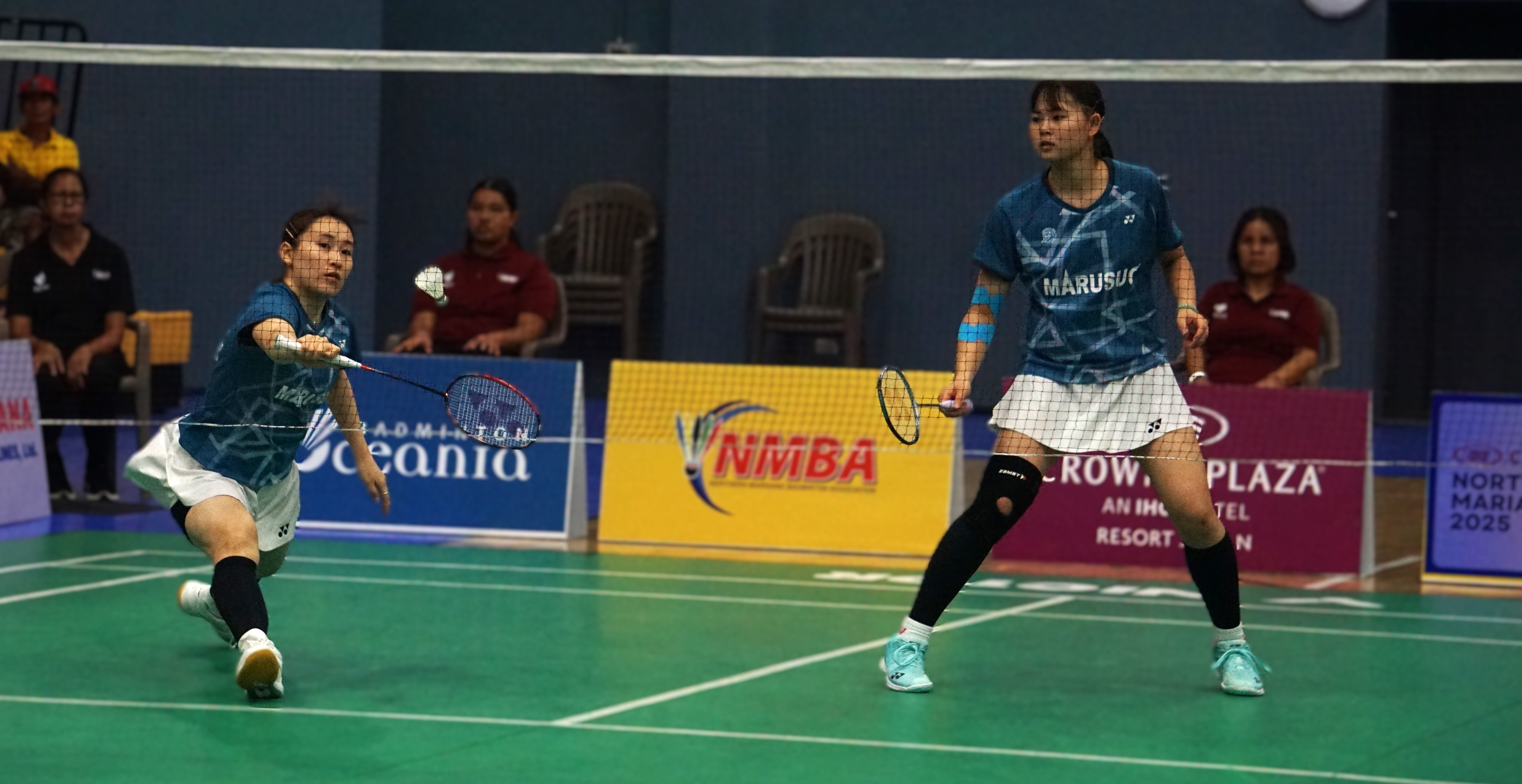 Japan's Ririna Hiramoto and Kokona Ishikawa in action during the Women's Doubles championship match of the Crowne Plaza Northern Marianas Open 2025 at the Ada gym on Sunday.Photos by James F. Sablan Jr.