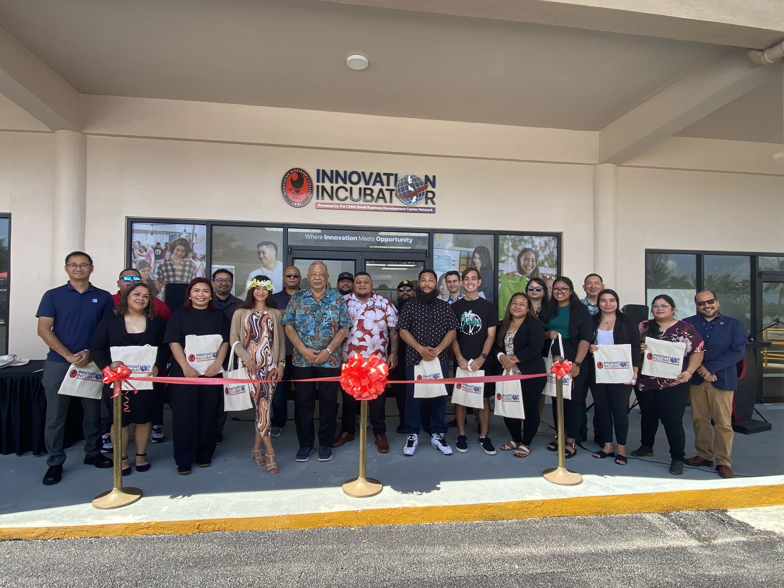 Some of the cohort members from the Innovation Incubator pose for a photo at its office at the Beach Road Plaza.