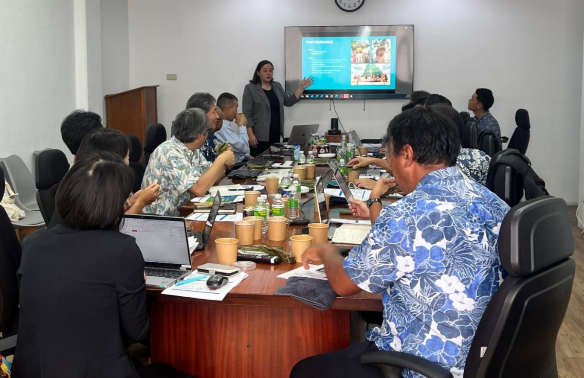 Marianas Visitors Authority Managing Director Jamika R. Taijeron presents to management of JTB Group at the JTB-MVA Tourism Business Development Conference held at the MVA office on Aug. 21, 2025, in Saipan.MVA photos