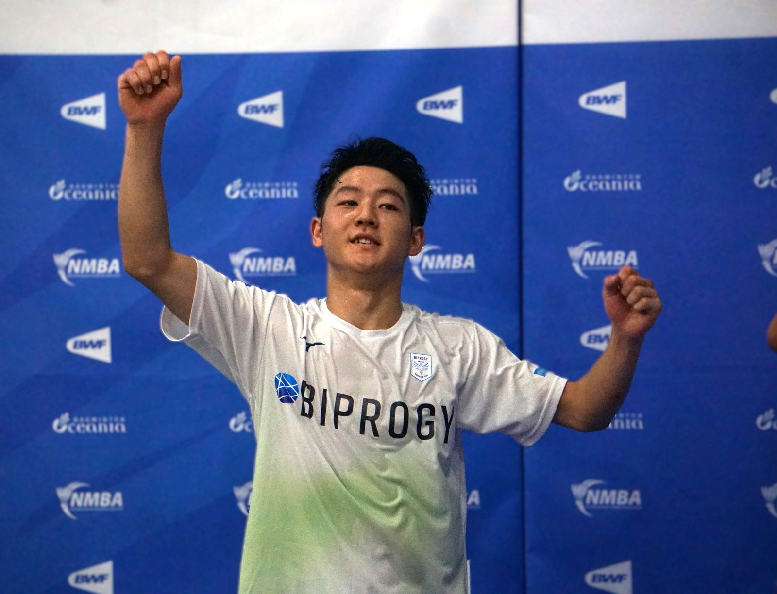 Yudai Okimoto celebrates after winning the men's singles title of the Crowne Plaza Northern Marianas Open 2025 on Sunday at the Ada gym.Photo by James F. Sablan Jr.  