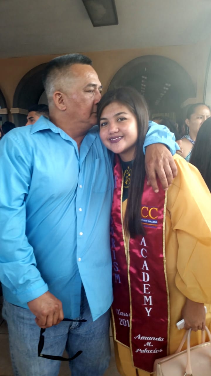 Amanda Palacios, with her father, Joe Palacios, during her high school graduation in 2016.Contributed photo