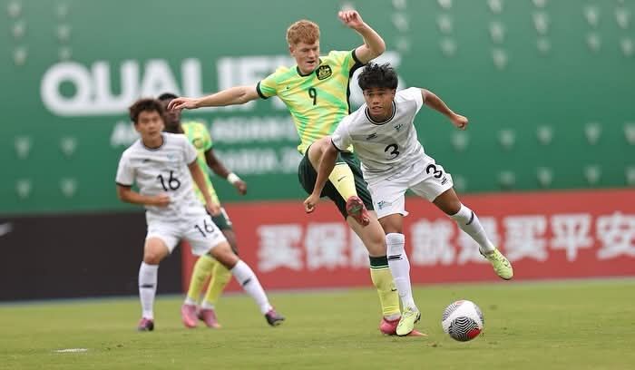 NMI's Leland Deleon Guerrero intercepts the possession during the opening match against Australia in the AFC U23 Asian Cup Qualifiers in China on Wednesday.Asian Football Confederation photo