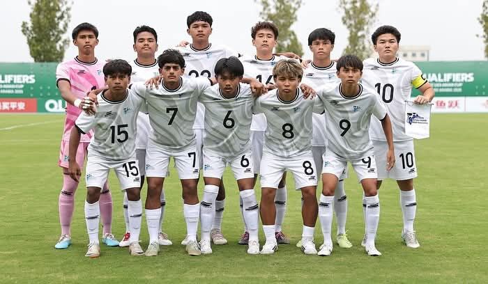 The NMI U23 Men's Soccer Team members pose for a group photo before their match against Australia in the AFC U23 Asian Cup Qualifiers in China on Wednesday.Asian Football Confederation photo
