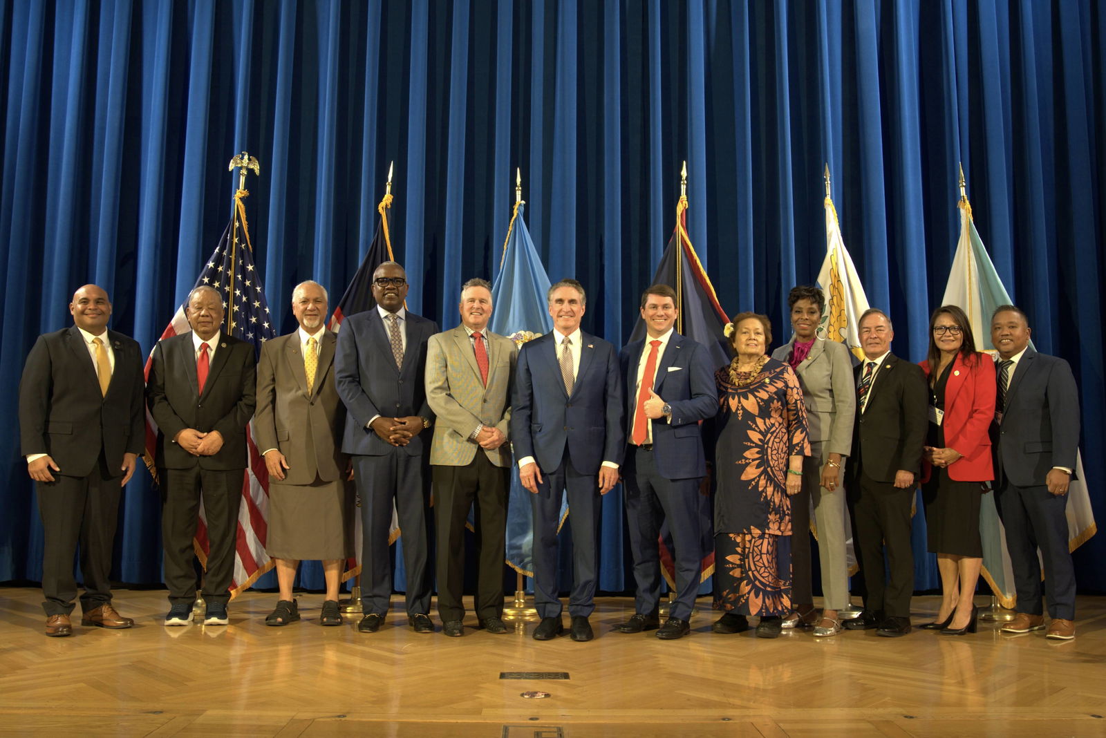 From left, Lt. Gov. of Guam Joshua Tenorio, CNMI Gov. David M. Apatang, American Samoa Gov. Pulaali’i Nikolao Pula, U.S. Virgin Islands Gov. Albert Bryan Jr., Principal Deputy Assistant Secretary William “Bill” Hague, Department of the Interior  Secretary Doug Burgum, White House Director of Intergovernmental Affairs Alexander Meyer, Congresswoman Amata Coleman Radewagen of American Samoa, Congresswoman Stacey Plaskett of the U.S. Virgin Islands, Congressman James C. Moylan of Guam, Congresswoman Kimberlyn King-Hinds of the CNMI, and Assistant Deputy for the Office of Insular Affairs Angel Demapan.Contributed photos