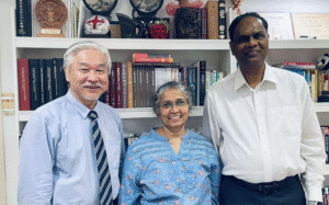 From left, Dr. Christian Wei, president of EUCON International University; Mrs. Mary Sujatha Maddirala; and Dr. Solomon Basimalla.